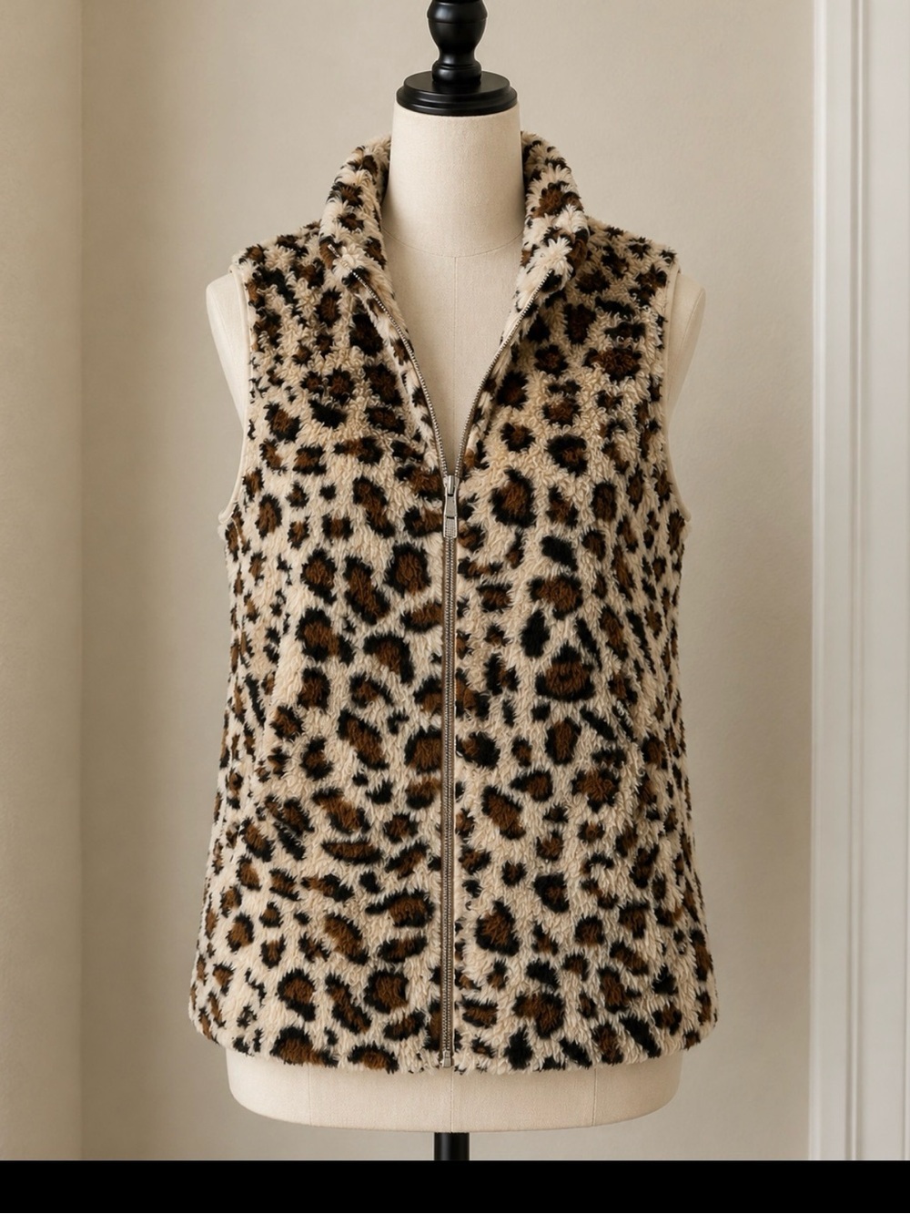 Faux Fur Leopard Print Vest - Brown/Black